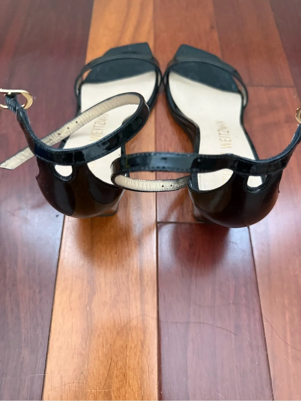 Stuart Weitzman Black Patent Ankle-Strap Wedges - Picture 3 of 7